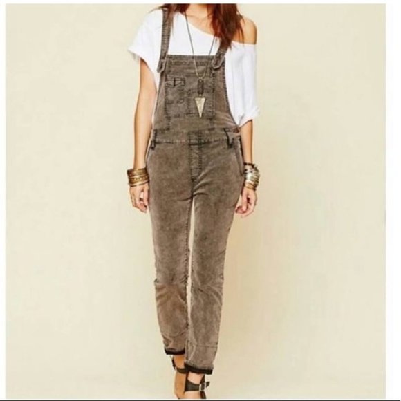 Free People Pants - NWT Free People Through The Woods Distressed Overalls Grey Corduroy | Size 26